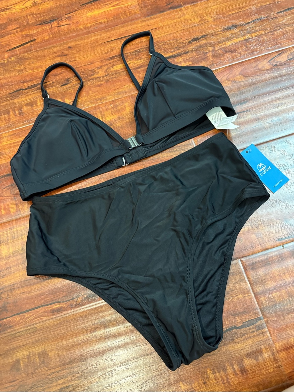 NWT Cupshe Black High-Rise Triangle Bikini Set- size L